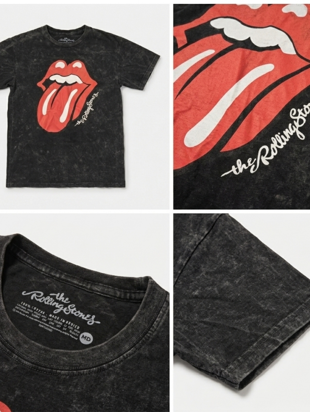 the Rolling Stones Womens Black Mineral Wash Tee with Red & White Tongue Logo